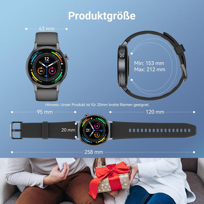 Smartwatch Herren Rund mit Telefonfunktion- 1.32" AMOLED Display, Fitnessuhr mit 110+ Sportmodi &3AT