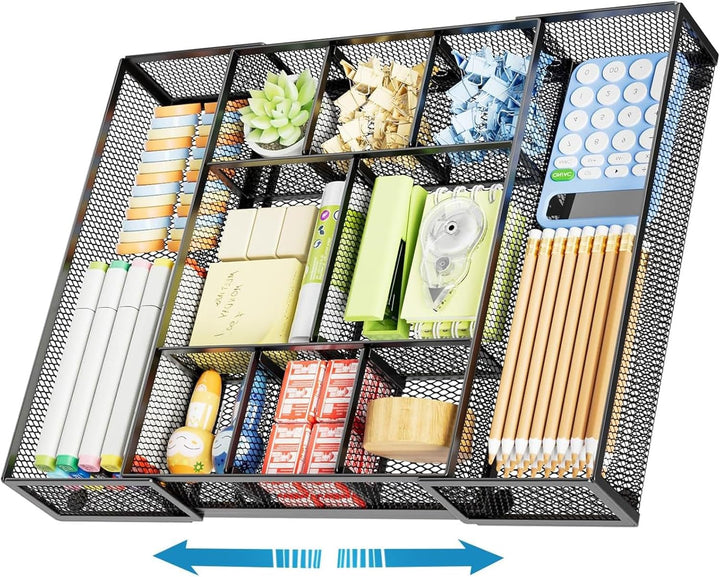 Marbrasse Schreibtisch Organizer mit Schubladen,Netz Schubladenbox mit 10 Verstellbaren Fächern und