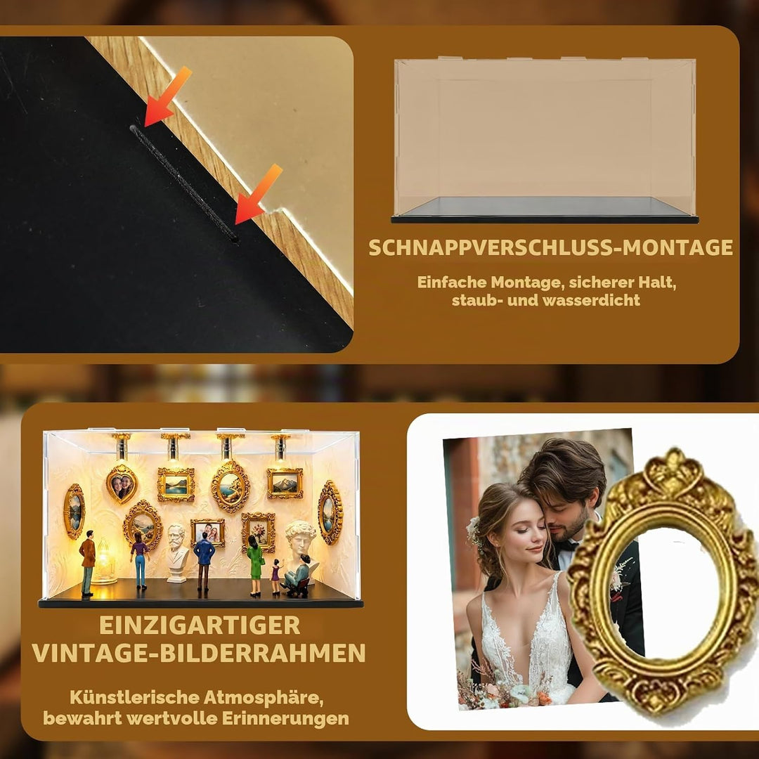 LUKIUP DIY Mini Museum Silhouette Box, Kreatives Erinnerungsdisplay Kit Mit 6 Figuren 9 Gold Rahmen