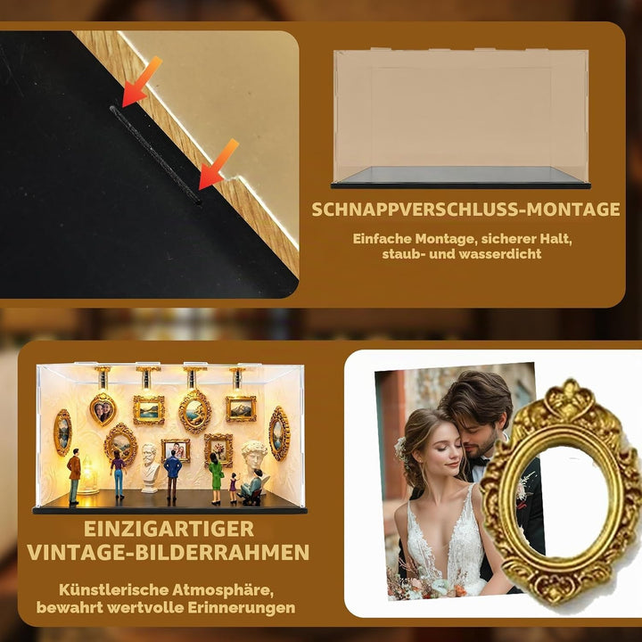 LUKIUP DIY Mini Museum Silhouette Box, Kreatives Erinnerungsdisplay Kit Mit 6 Figuren 9 Gold Rahmen