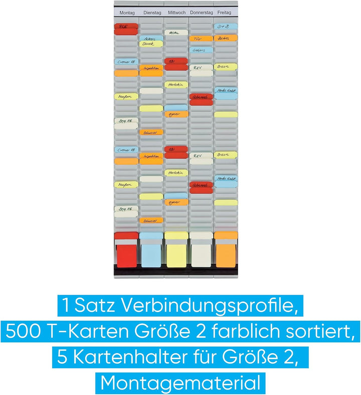 FRANKEN T-Kartentafel 5-Tage Wochenplaner, 31,5 x 78 cm, 5 Träger, 35 Schlitze, PV-SET2 5 Spalten x
