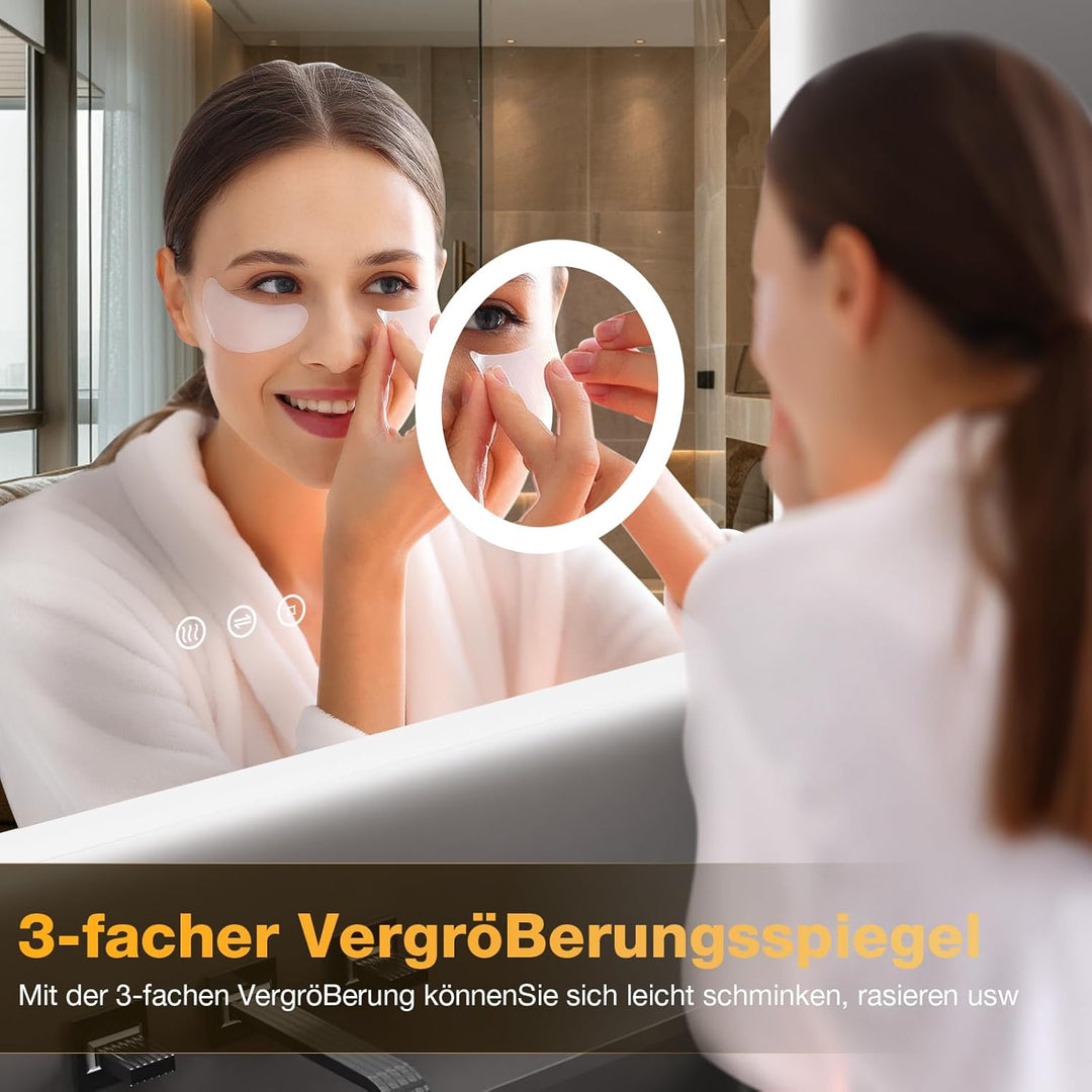 Badspiegel mit Beleuchtung 80 x 60 cm, 3 Lichtfarbe Einstellbare Spiegel Bad mit Beleuchtung, Dimmba