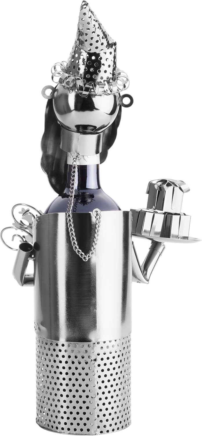 BRUBAKER Weinflaschenhalter Weihnachtsmann - Weihnachtsdeko Metall - Flaschenständer - mit Grusskart
