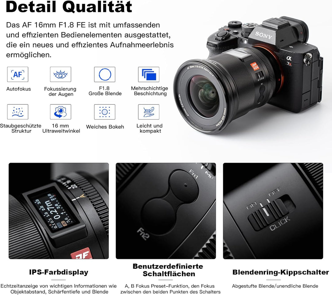 VILTROX 16mm F1.8 Full Frame Autofokus Objektive für Sony E Mount Kamera Objektive Standard Camera L