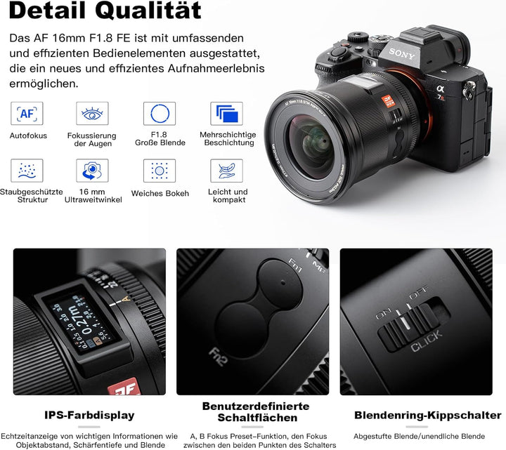 VILTROX 16mm F1.8 Full Frame Autofokus Objektive für Sony E Mount Kamera Objektive Standard Camera L
