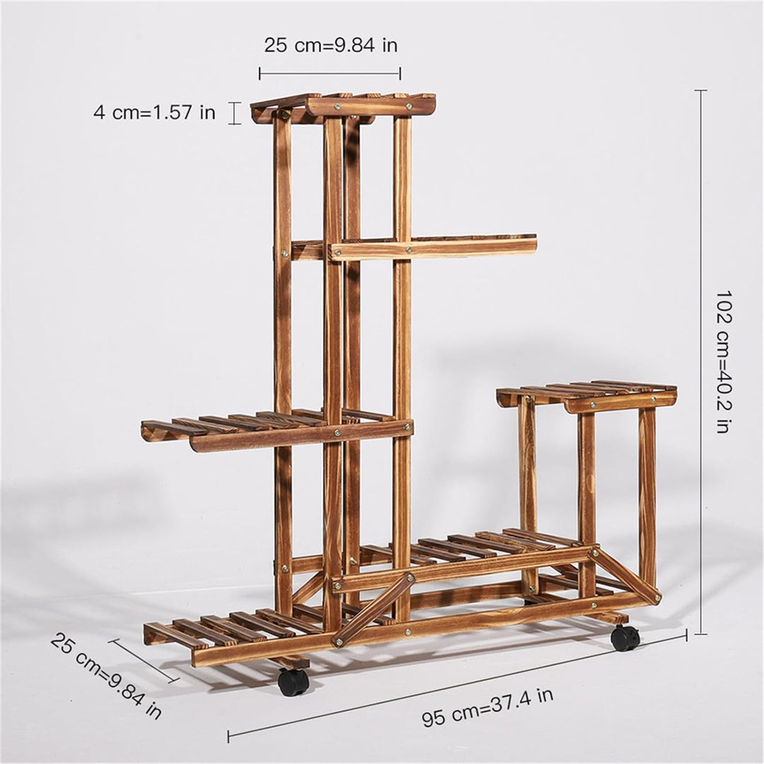 unho Blumenregal Rollbar, Blumenständer mit 6 Ebenen, Blumentreppe aus Holz, Pflanzenregal Balkon Wo