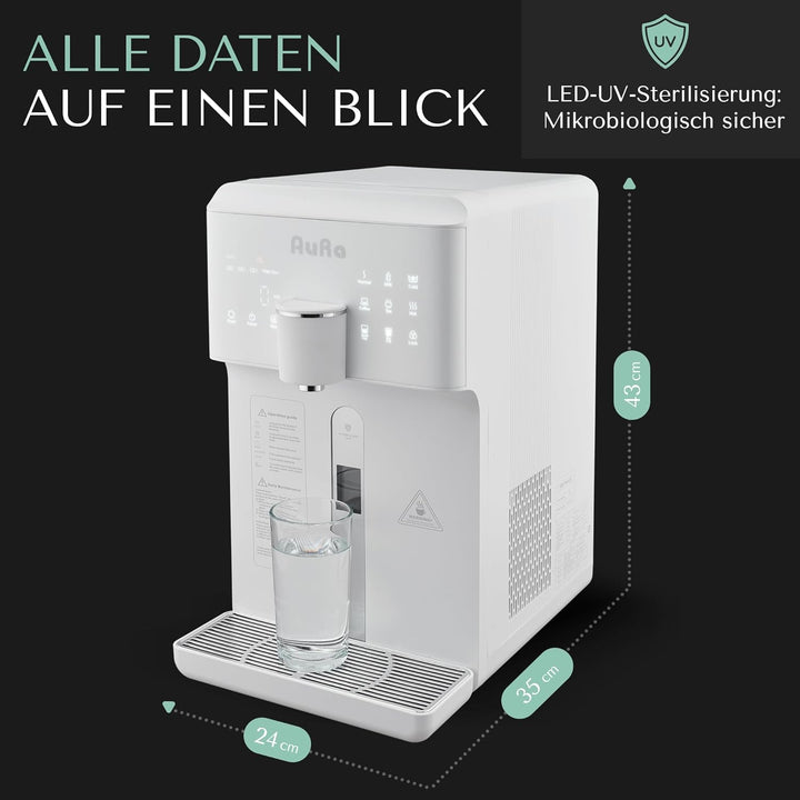 AuRa Osmoseanlage Trinkwasser [Ohne Tank] - Platzsparender Wasserfilter für reines Wasser, Heisswass