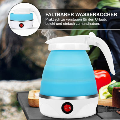 Faltbarer elektrischer Wasserkocher 600ml mit Edelstahlboden | Camping Kocher Wasserkessel Reisewass