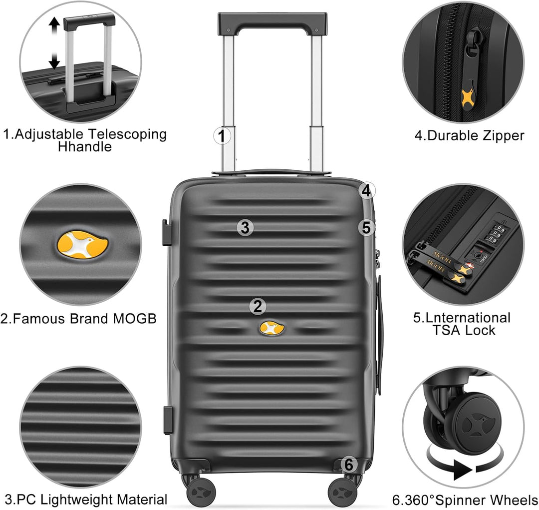 MGOB Koffer Mittelgross Hartschalen Trolley Polycarbonat Leicht Reisekoffer mit TSA-Schloss, 66x44x2