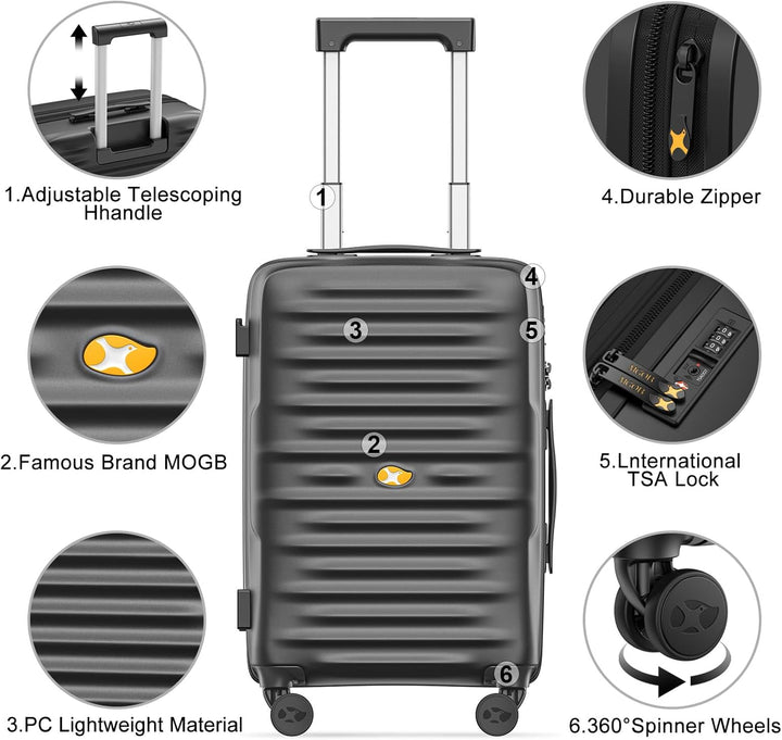MGOB Koffer Mittelgross Hartschalen Trolley Polycarbonat Leicht Reisekoffer mit TSA-Schloss, 66x44x2