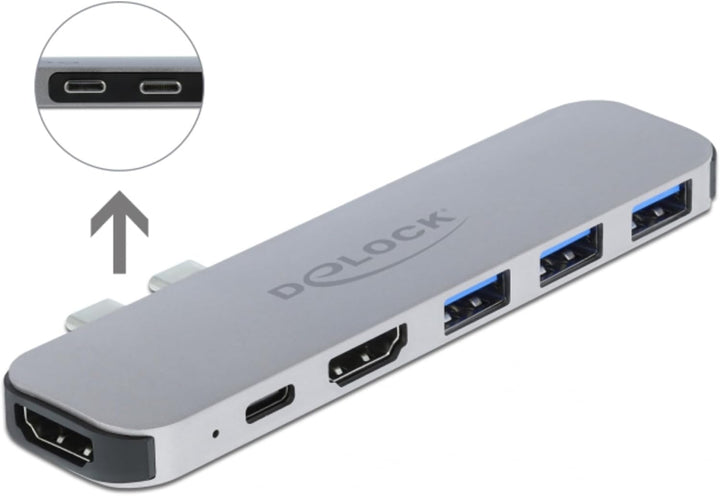 Delock USB C HUB für MacBook, 6-In-1, USB-C Adapter, Thunderbolt 3 Mini Dock, 2 x HDMI 4K, 3X USB 3.