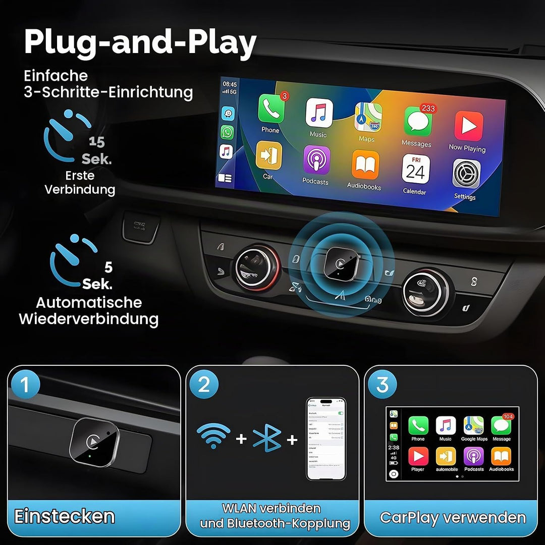 USB-C Wireless CarPlay &amp; Android Auto Adapter, Plug-in Dongle konvertiert werkseitig verkabeltes Car