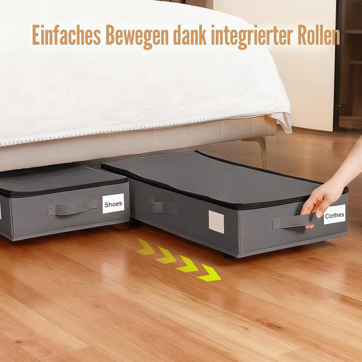 60L 2 Stück Unterbettkommode gross mit 6 Rollen, Wasserdichtes 600D Oxford-Gewebe Unterbett Aufbewah