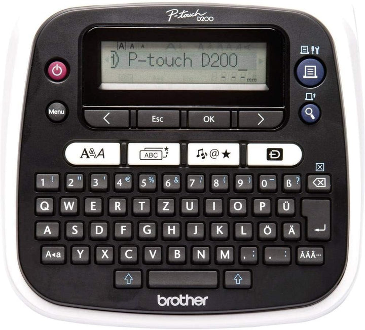 Brother PT-D200BW Beschriftungsgerät (für 3,5 bis 12 mm breite TZe-Schriftbänder, bis zu 20 mm/Sek.