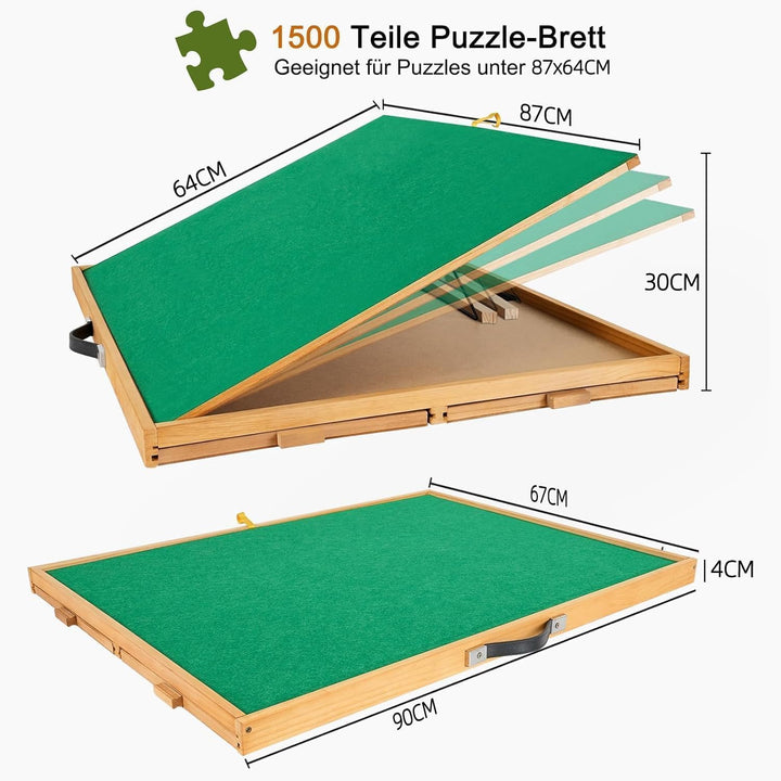 1500 Teile Puzzlebrett mit 4 Schubladen & Abdeckung, 3 Neigungswinkel, 64 x 87 cm Holz-Puzzletisch f