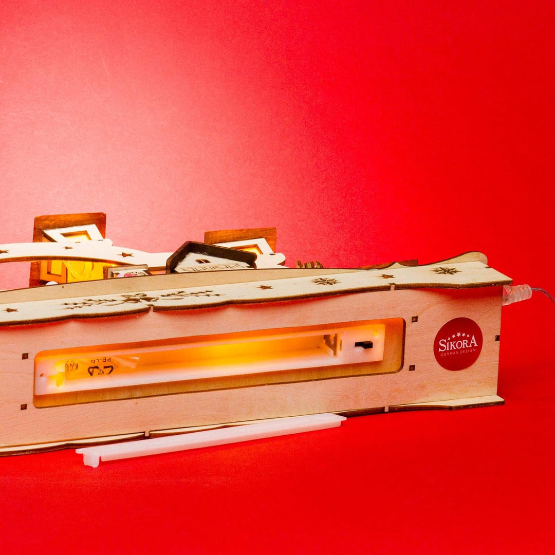 Sikora LB62 beleuchteter LED Holz Schwibbogen WEIHNACHTSDORF inklusive Trafo