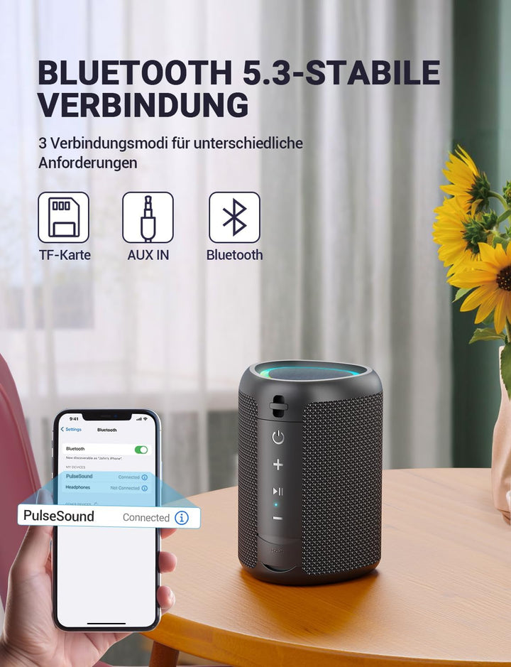 Bluetooth Lautsprecher Kleine Musikbox Bluetooth 5.3 15W mit TWS Modus RGB Lichtern 30 Meter Reichwe