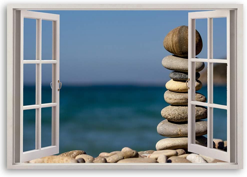 Feeby Wandbild Steine Druckbild Leinwandbild 3D Illusion Blau 90x60 cm Leinwandbild 90x60 cm Blau_g,