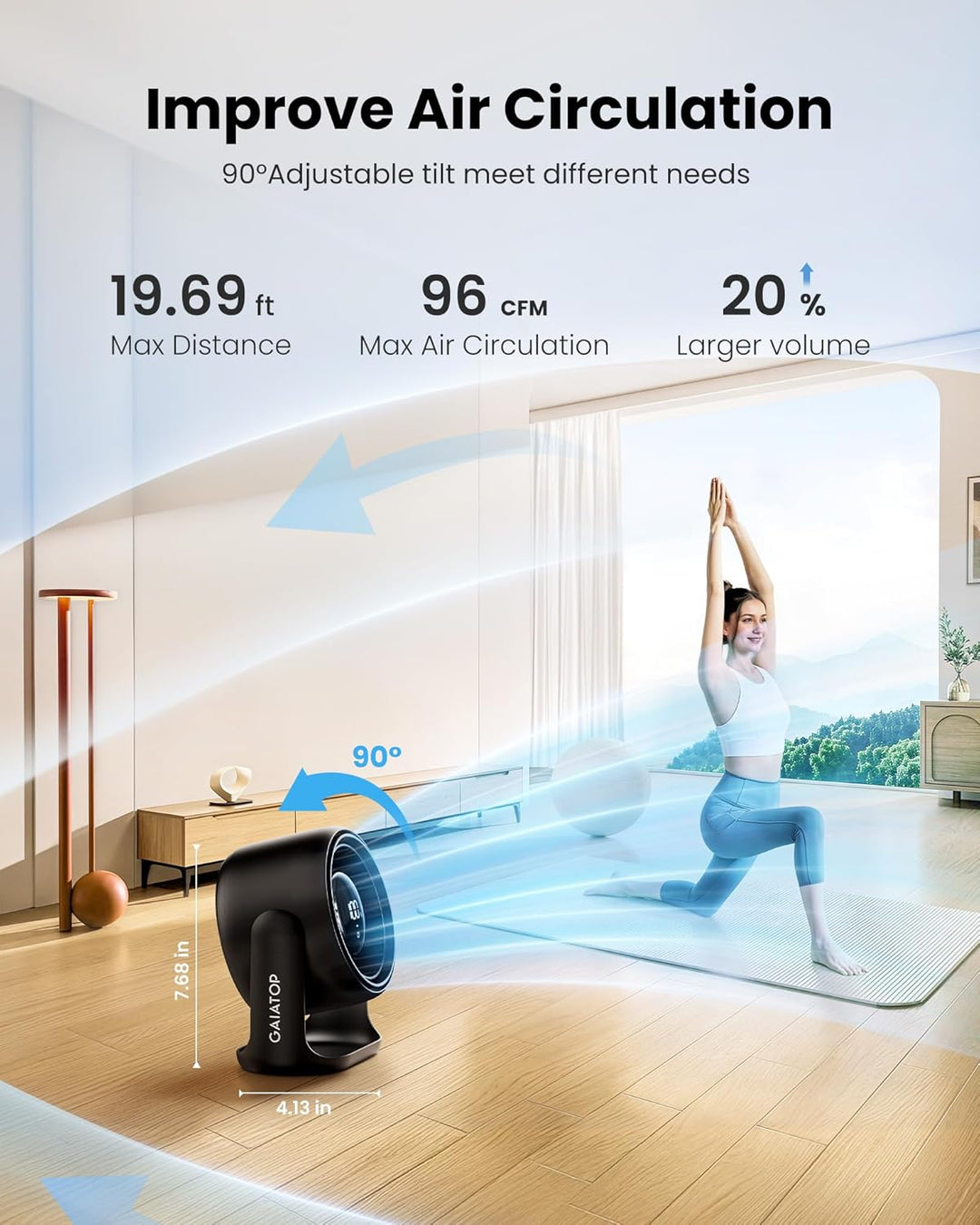 Gaiatop Tischventilator mit Touch-Steuerung, 4000-mAh-Akku, 5 Speeds, leiser Mini-Ventilator mit LED