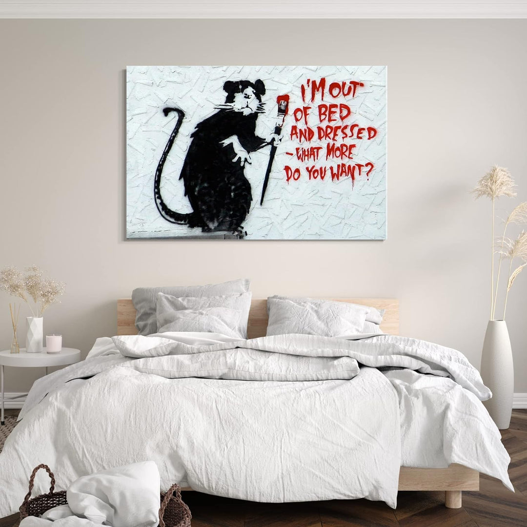 Printed Paintings Leinwand (80x60cm): Banksy - Ratte mit Pinsel What do You Want? Rat I'm Out o 80x6
