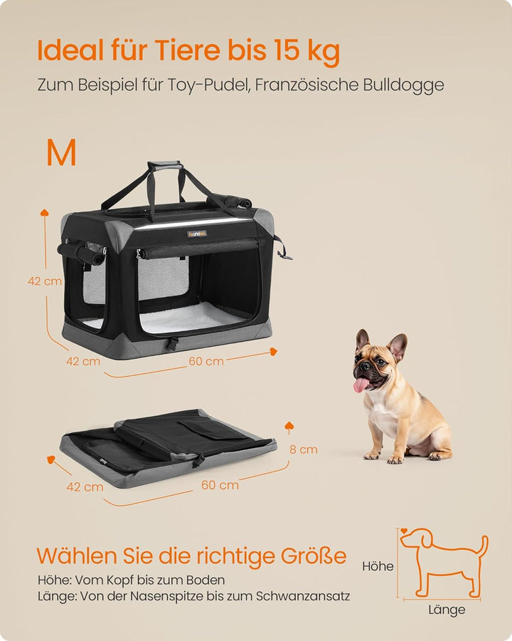 Feandrea Hundebox faltbar, Transportbox, Hundetasche, Oxford-Gewebe, mit 4 Türen aus Netzstoff, Grif