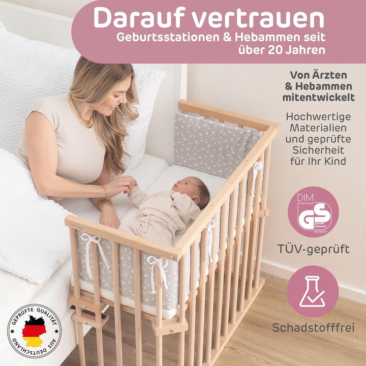 babybay Midi Beistellbett, natur unbehandelt mit Matratze Classic Soft Natur Unbehandelt 88L x 44.5B