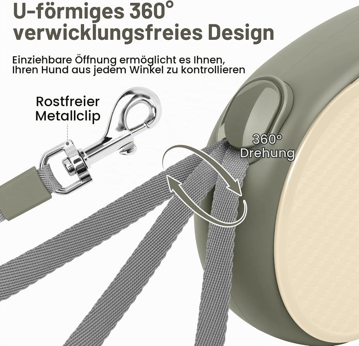 Einziehbare Hundeleine, 5 m, mit rutschfestem, ergonomischem Griff für kleine und mittelgrosse Hunde