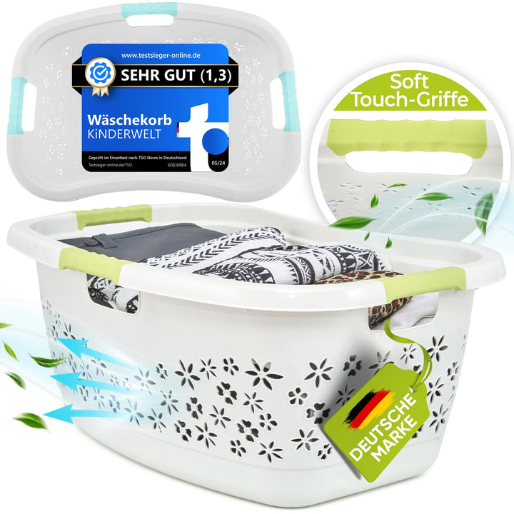 Premium Wäschekorb 50 L mit ergonomischer Form, Soft-Touch-Griffen, luftdurchlässigem Design und dek