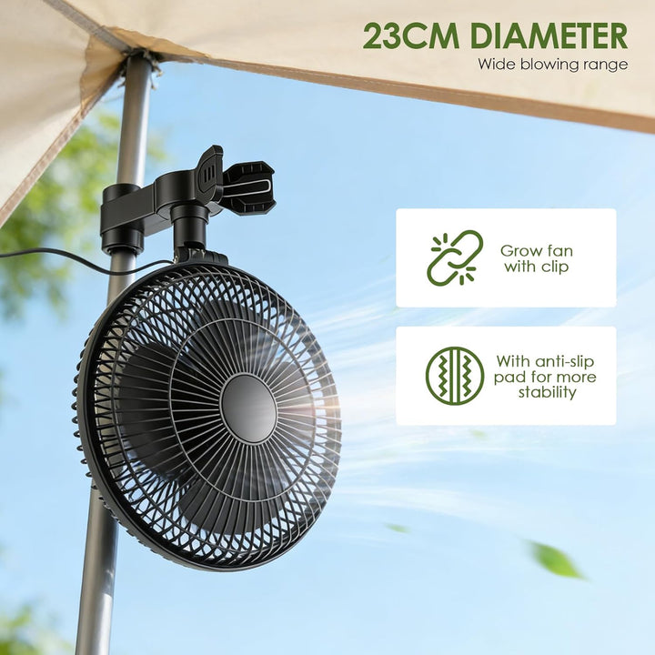 Grow Clip-Ventilator 25W, Oszillierender Klemmbar 22cm Durchmesser für Growzelt Growbox mit 1.5m lan