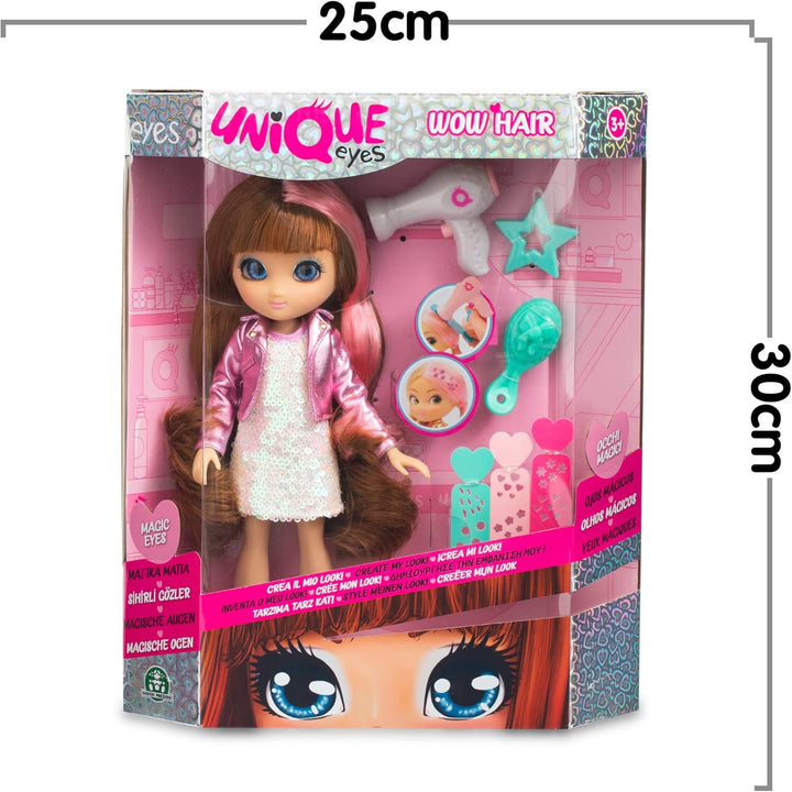 UNIQUE EYES, Puppe 25 cm – Sophia, mit Blick auf die Augen, mit magischen Haaren, Spielzeug für Kind