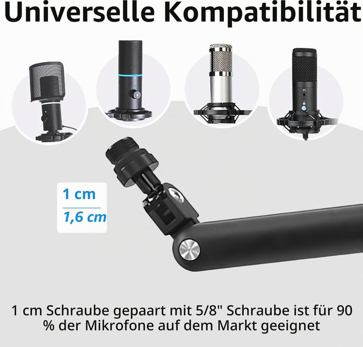 Yazoni 3LB Mikrofonarm – 360° schwenkbarer Low-Profile-Mikrofonarmständer mit Tischklemme, Schrauben