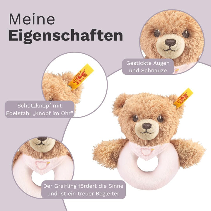 Steiff Kuscheltier Schlaf-gut-Bär Greifling mit Rassel, Süsses Stofftier, Jungen, Mädchen & Babys ab