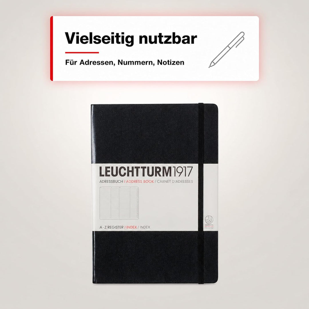 LEUCHTTURM1917 330862 Adressbuch Medium (A5), Hardcover, Schwarz, Medium (A5)