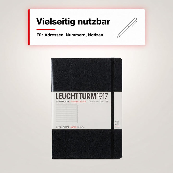 LEUCHTTURM1917 330862 Adressbuch Medium (A5), Hardcover, Schwarz, Medium (A5)