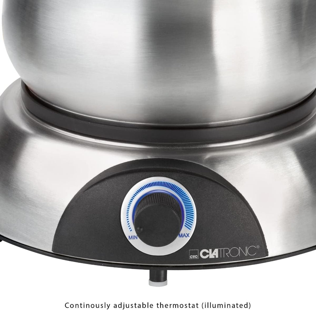 Clatronic FD 3783 elektrischer Fonduetopf, Topf mit abnehmbaren Spritzschutz, Fondue-Set für 8 Perso