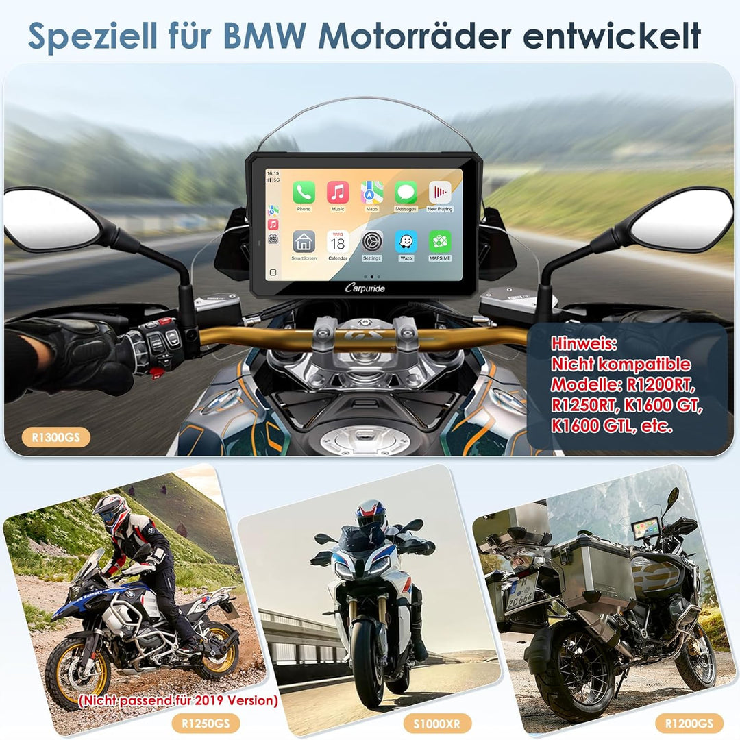 Carpuride W702BS Pro Motorrad Carplay Bildschirm mit BMW Wonder Wheel für BMW Motorrad, Kabelloses C