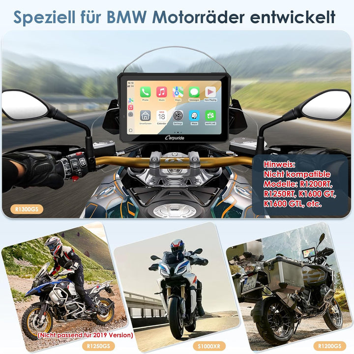 Carpuride W702BS Pro Motorrad Carplay Bildschirm mit BMW Wonder Wheel für BMW Motorrad, Kabelloses C