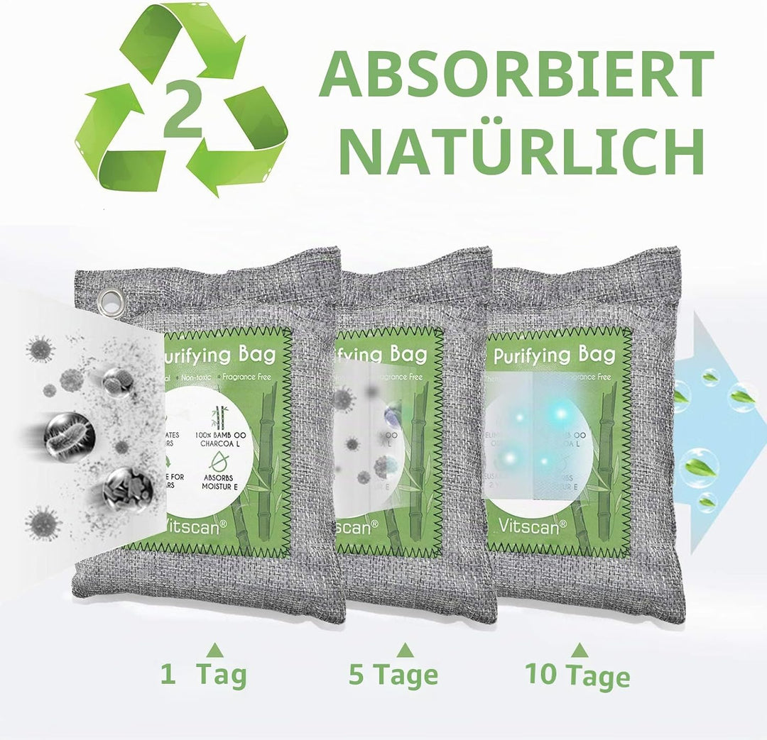 8er-Pack Bambuskohle-Luftreinigungsbeutel, Aktivkohlebeutel Geruchsabsorber, Feuchtigkeitsabsorber,
