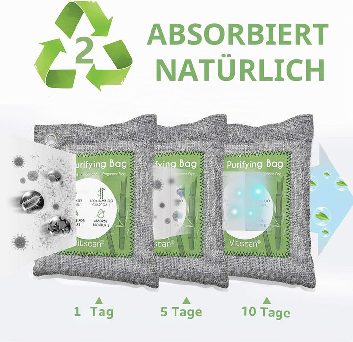 8er-Pack Bambuskohle-Luftreinigungsbeutel, Aktivkohlebeutel Geruchsabsorber, Feuchtigkeitsabsorber,