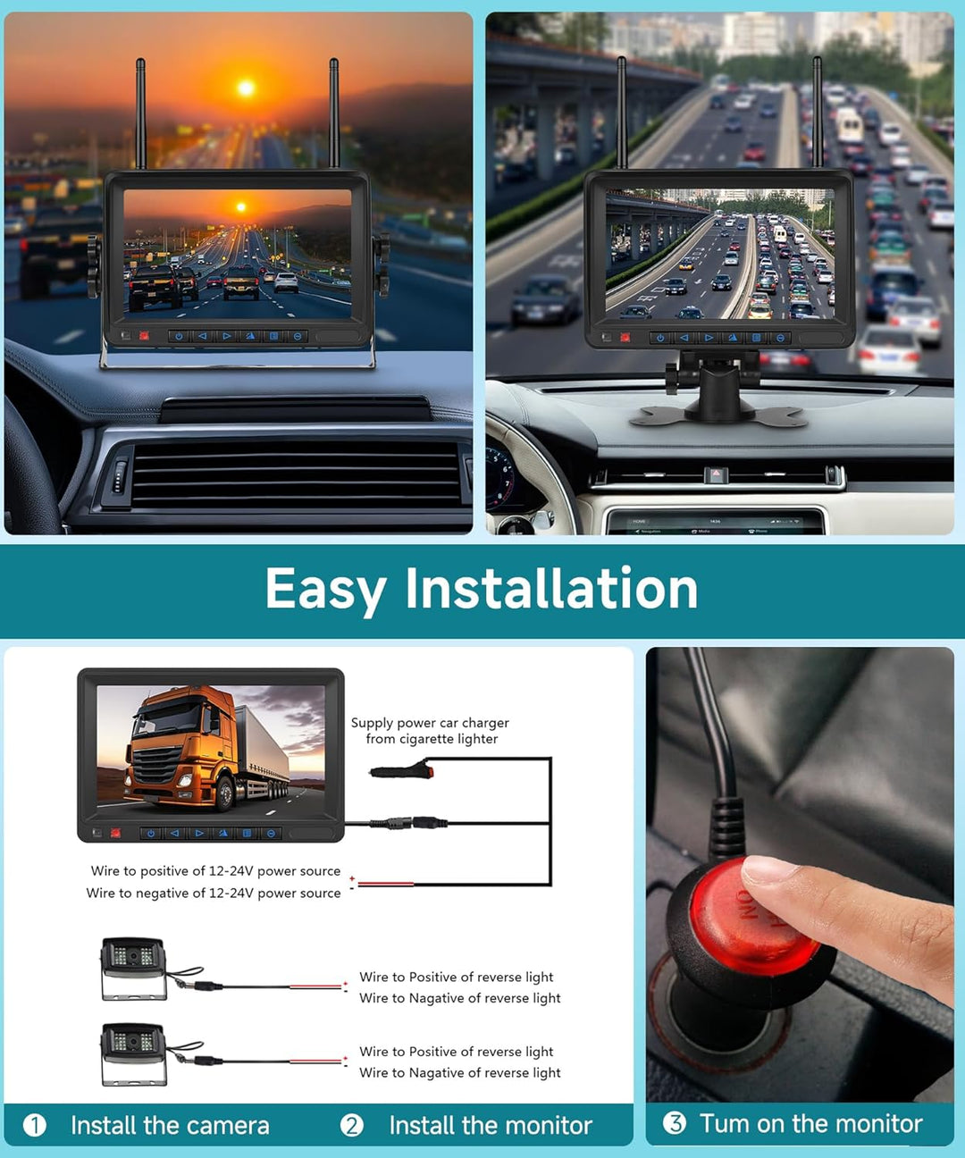 Podofo Digitales RüCkfahrkamera Kabellos FHD 1080p 2X RüCkfahrkameras Mit 7 Inch LCD Monitor IP69 wa