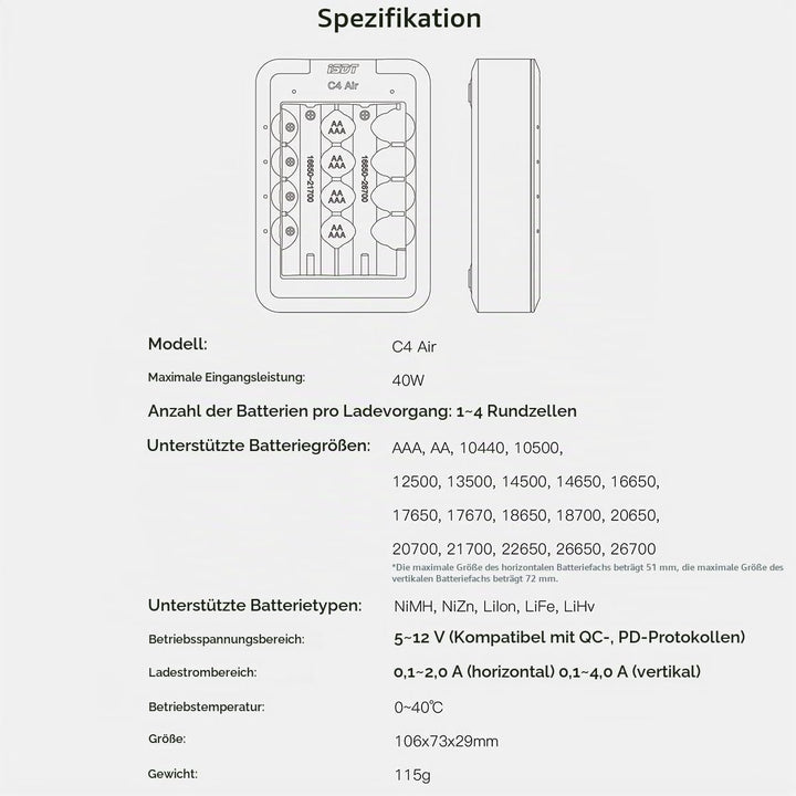 ISDT C4 Air Schnell Akkus Ladegerät,Universal-Haushalt Batterieladegerät mit Bluetooth-APP-Verbindun