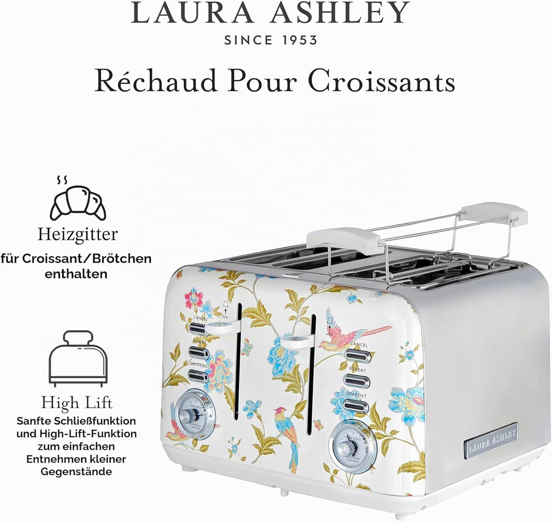 VQ Laura Ashley 4-Scheiben-Toaster mit einstellbaren Heiz-, Auftau- und Aufwärmmodi - Edelstahl Vint