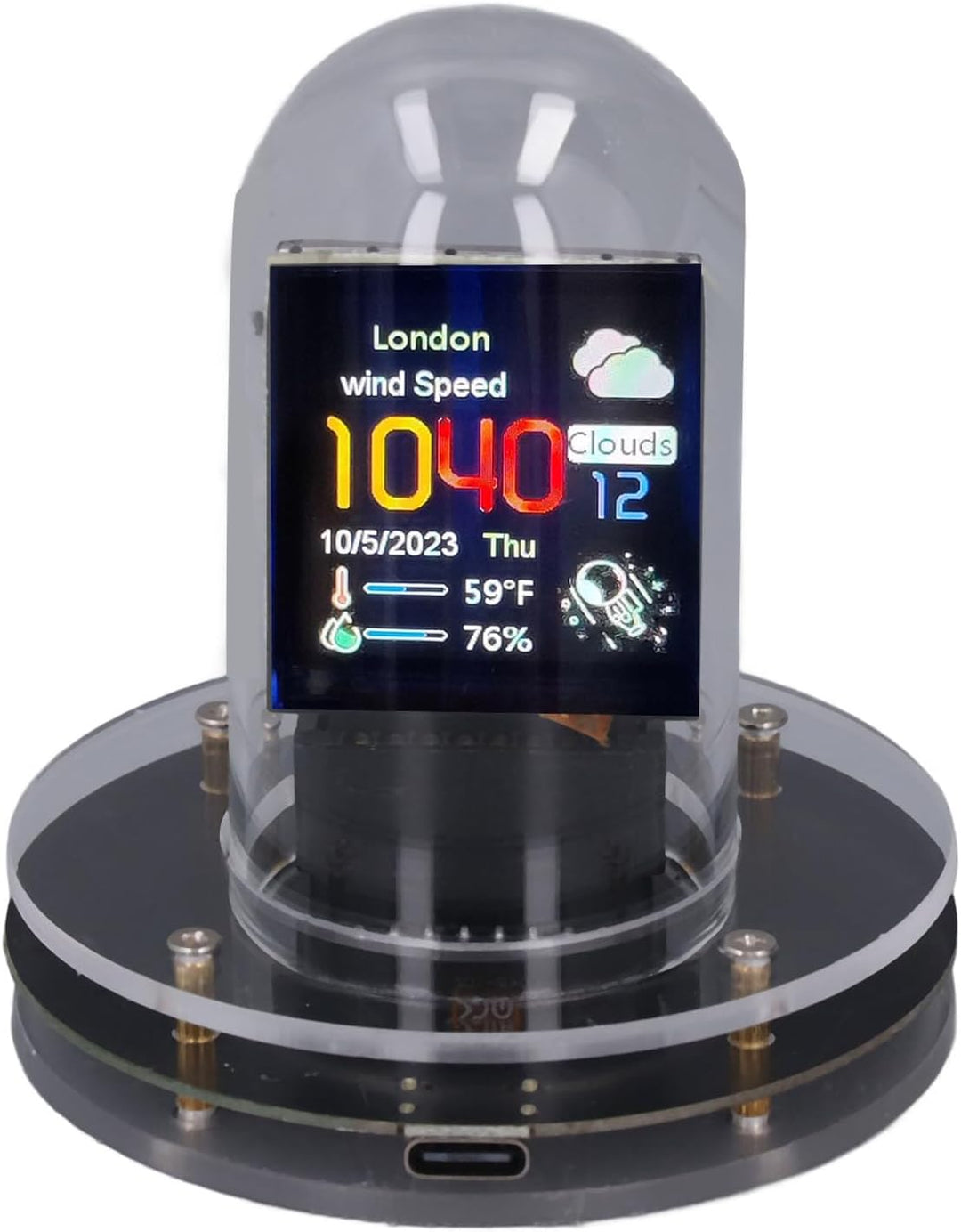 WiFi Nixie Röhren Uhr, Digital, 12/24 Stunden Anzeige, Wetteranzeige, IPS Display, Quarzglas