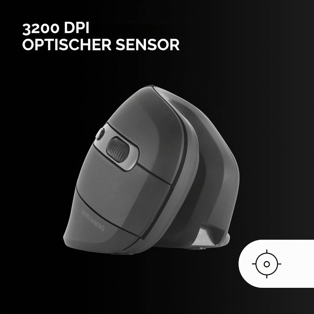 Mars Gaming MMW-ERGOPRO Schwarz, Ergonomische Vertikale Kabellose Maus, Gefaltetes Design, Optischer