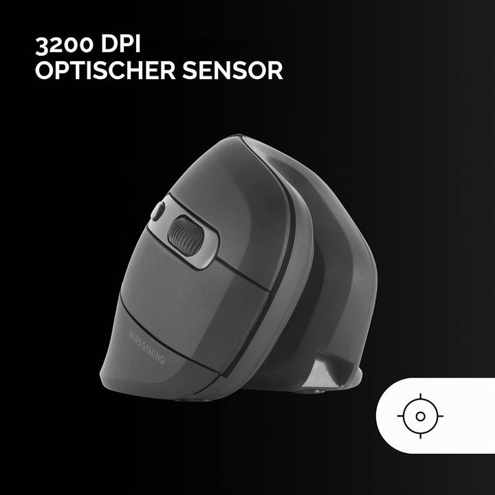 Mars Gaming MMW-ERGOPRO Schwarz, Ergonomische Vertikale Kabellose Maus, Gefaltetes Design, Optischer