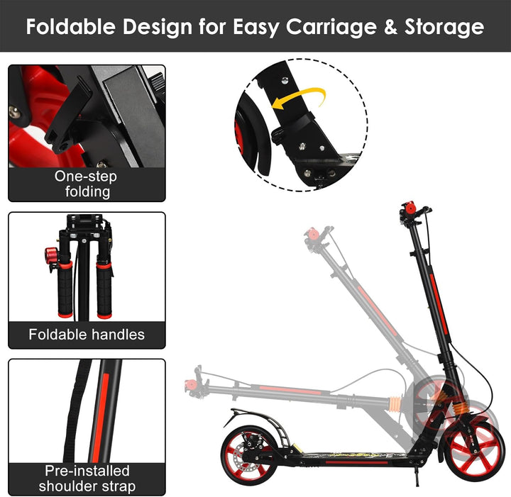 KOMFOTTEU Tretroller klappbar & höhenverstellbar, Scooter mit PU-Räder & Kingel, Kickscooter Cityrol