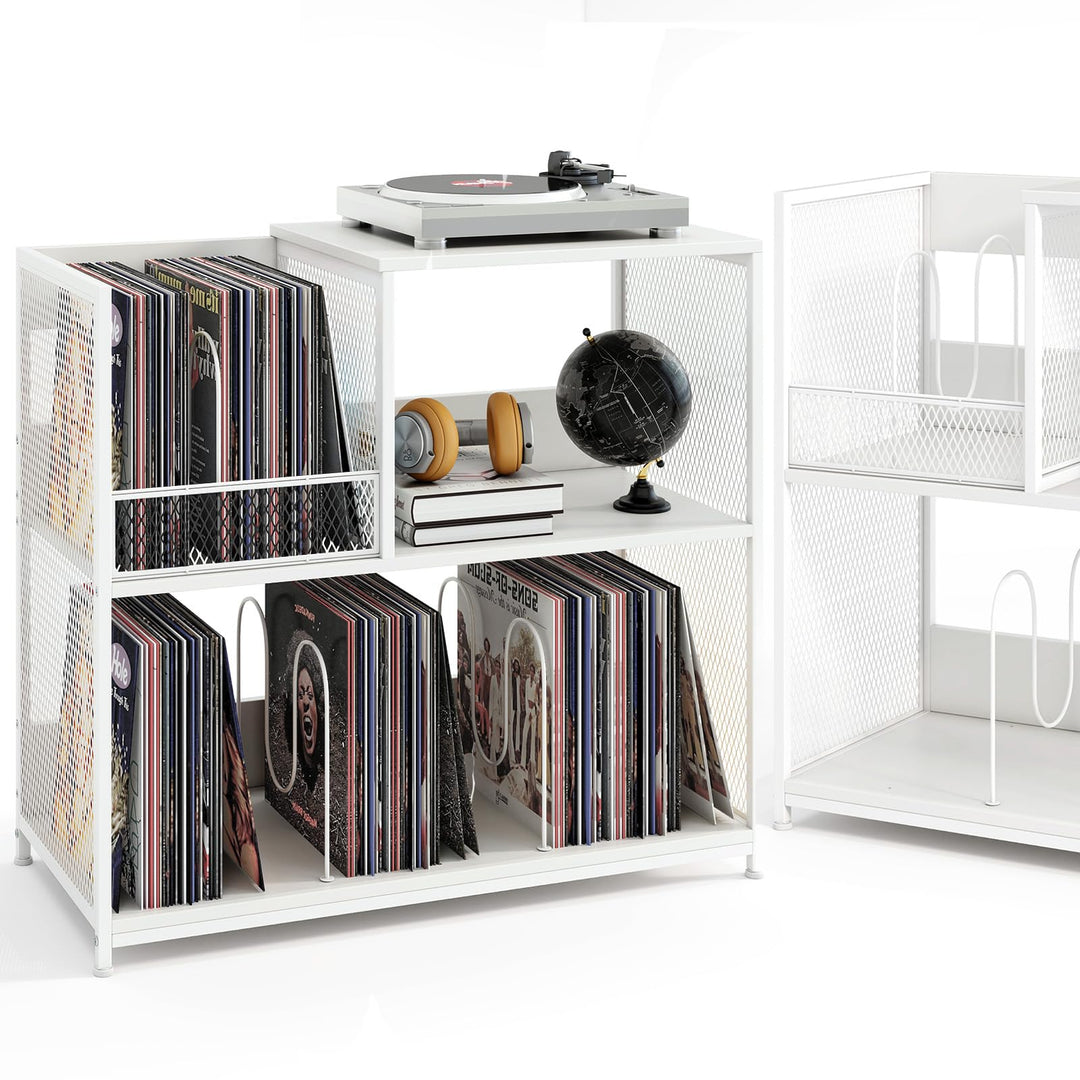 KOMFOTTEU Vinyl-Plattenspielerständer für bis zu 300 Alben, 3-stöckige Schallplatten-Display mit 3 a