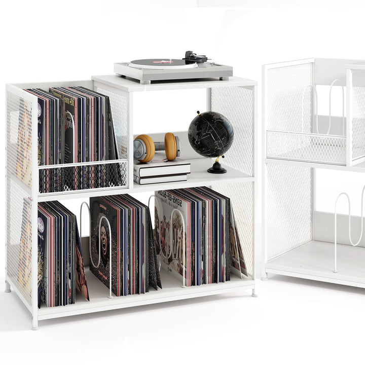 KOMFOTTEU Vinyl-Plattenspielerständer für bis zu 300 Alben, 3-stöckige Schallplatten-Display mit 3 a