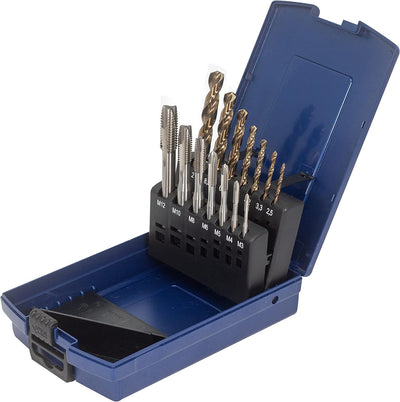 WSH-TOOLS Maschinengewindebohrer Set Durchgangsloch M3, M4, M5, M6, M8, M10, M12 HSSE-Co5 Kunststoff