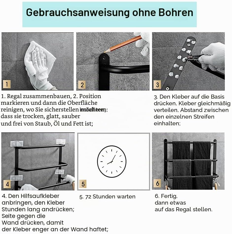 Yeegout No Drill 3-Tiers Handtuchhalter Edelstahl-Handtuchhalter für Bad Küche und Toilette (Silber)